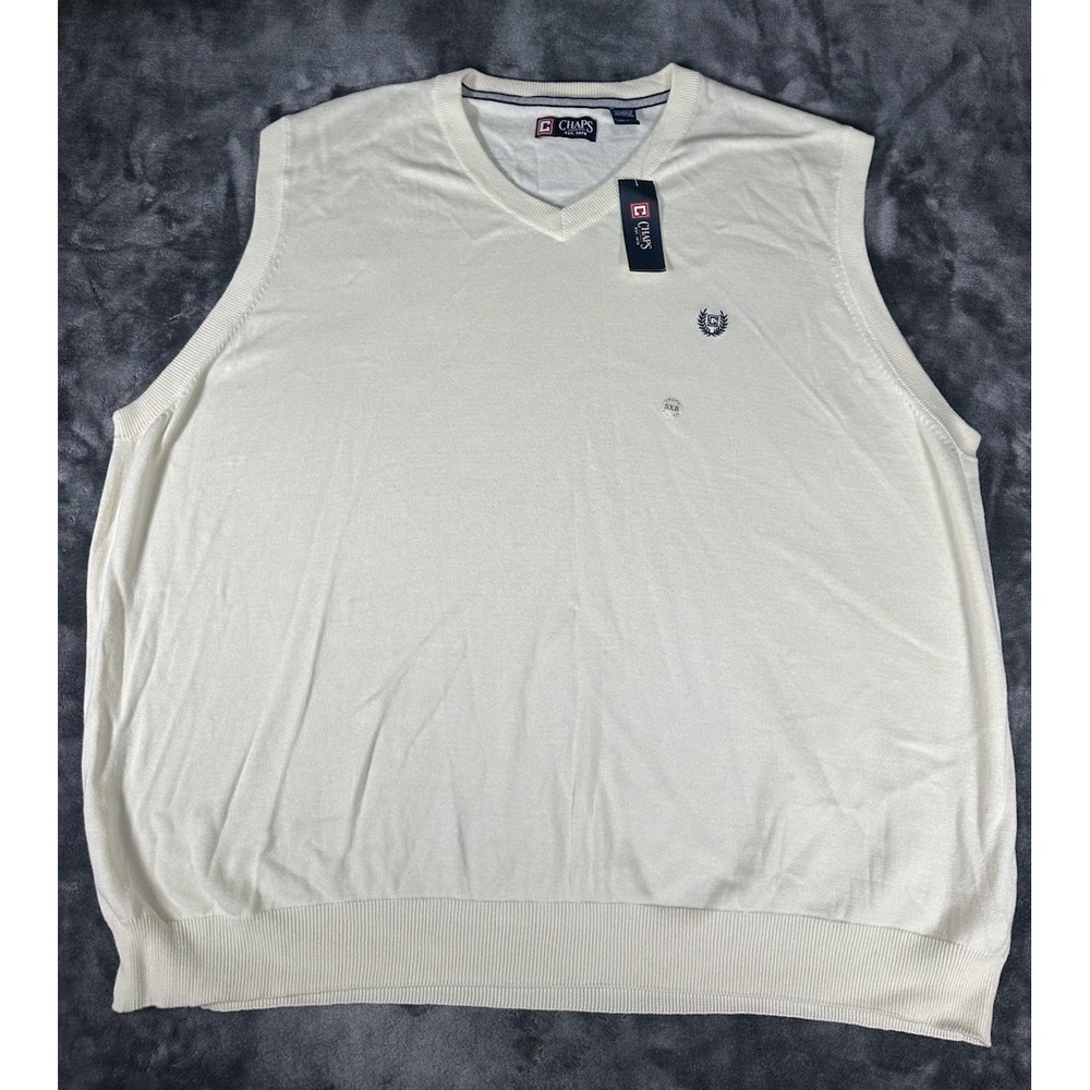 NEW Chaps Big & Tall Mens 5XB   V-Neck Sleeveless Pullover Sweater Vest Whit NWT